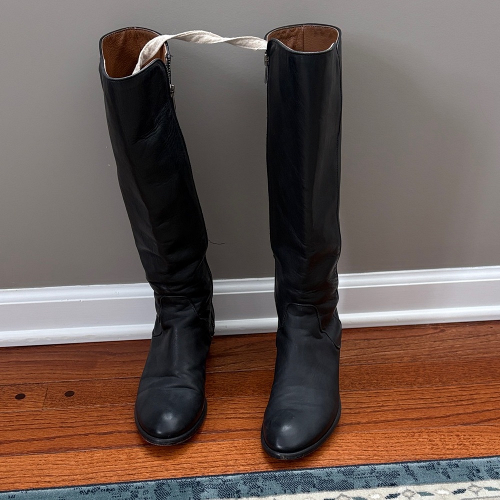 Frye Carson Piping Black Leather Knee-High Women's Boots - Picture 4 of 10